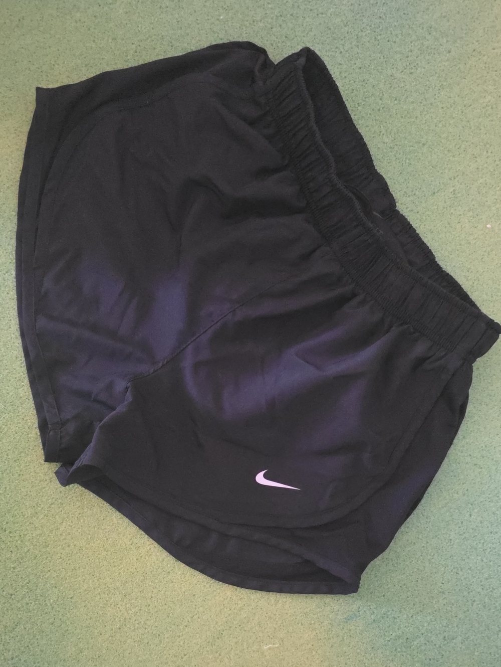(XS) Nike Dri-Fit Women’s Black Athletic Shorts with Grey Swoosh